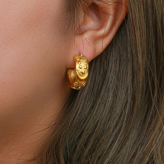 Chunky Embossed Hoop Earrings