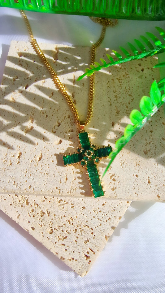 Emerald Green Cross Necklace