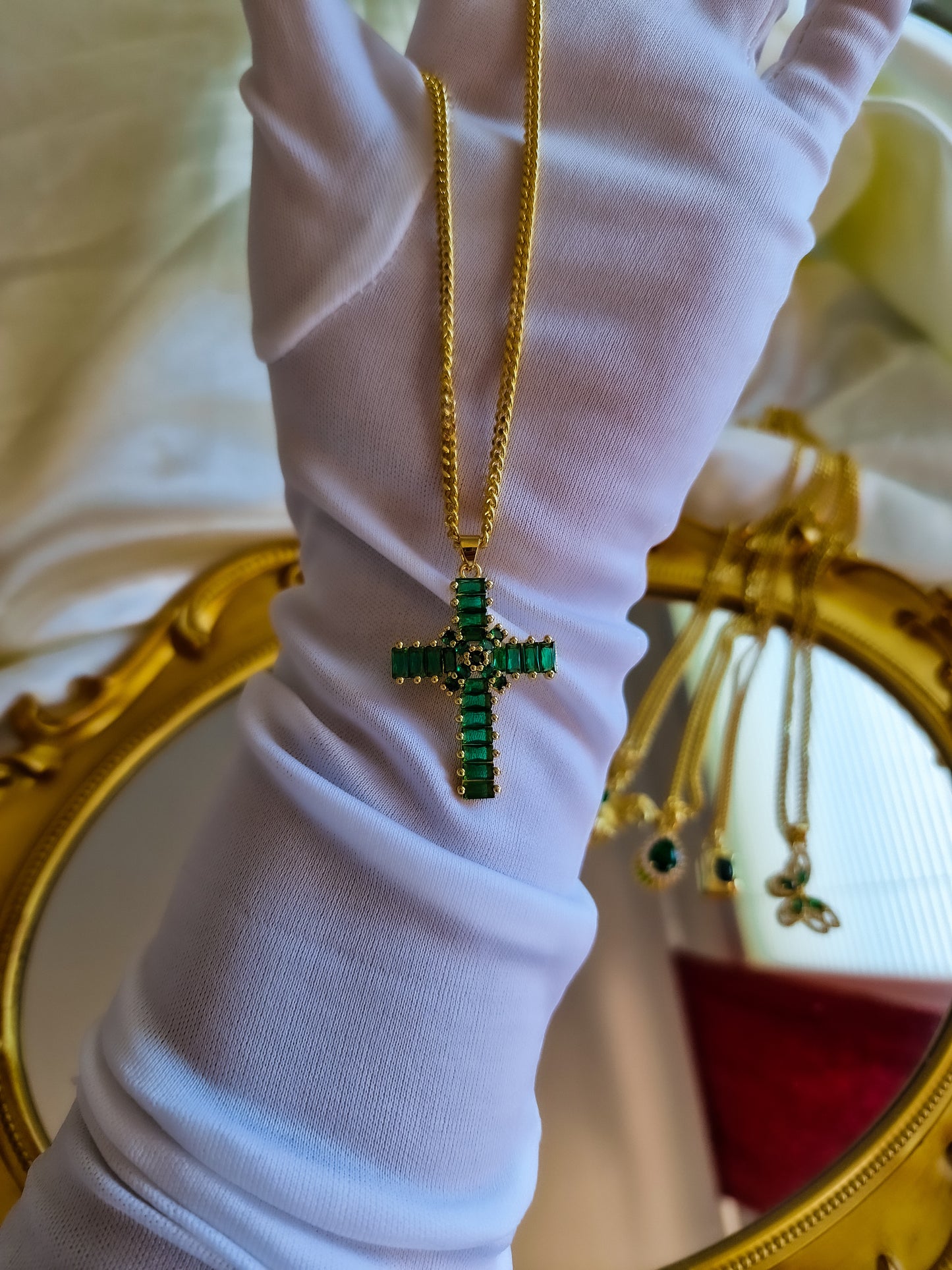 Emerald Green Cross Necklace